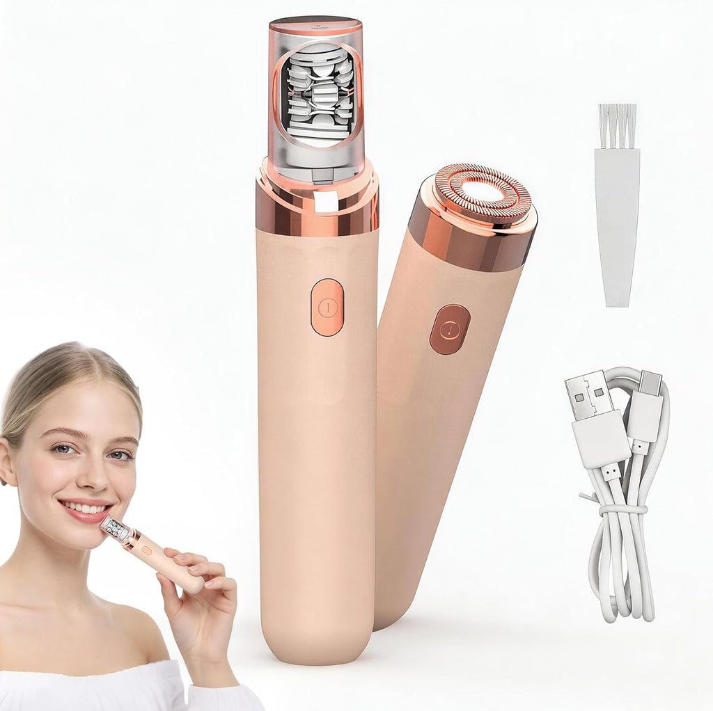 Women Face Epilator,2-in-1 Dual Head Painless Face Razor with Built-in LED Light Precision Perfect for Lips,Upgrades Rechargeable Electric Hair Removal Device,Chin,Neck,Leg,Arms and Cheeks