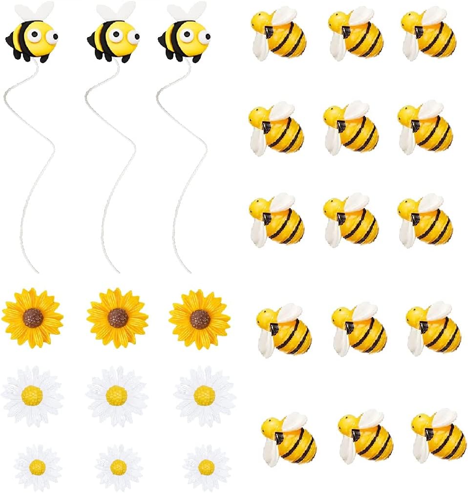 27PCS Bee & Sunflower Cake Toppers for Daisy Themed Birthday Party