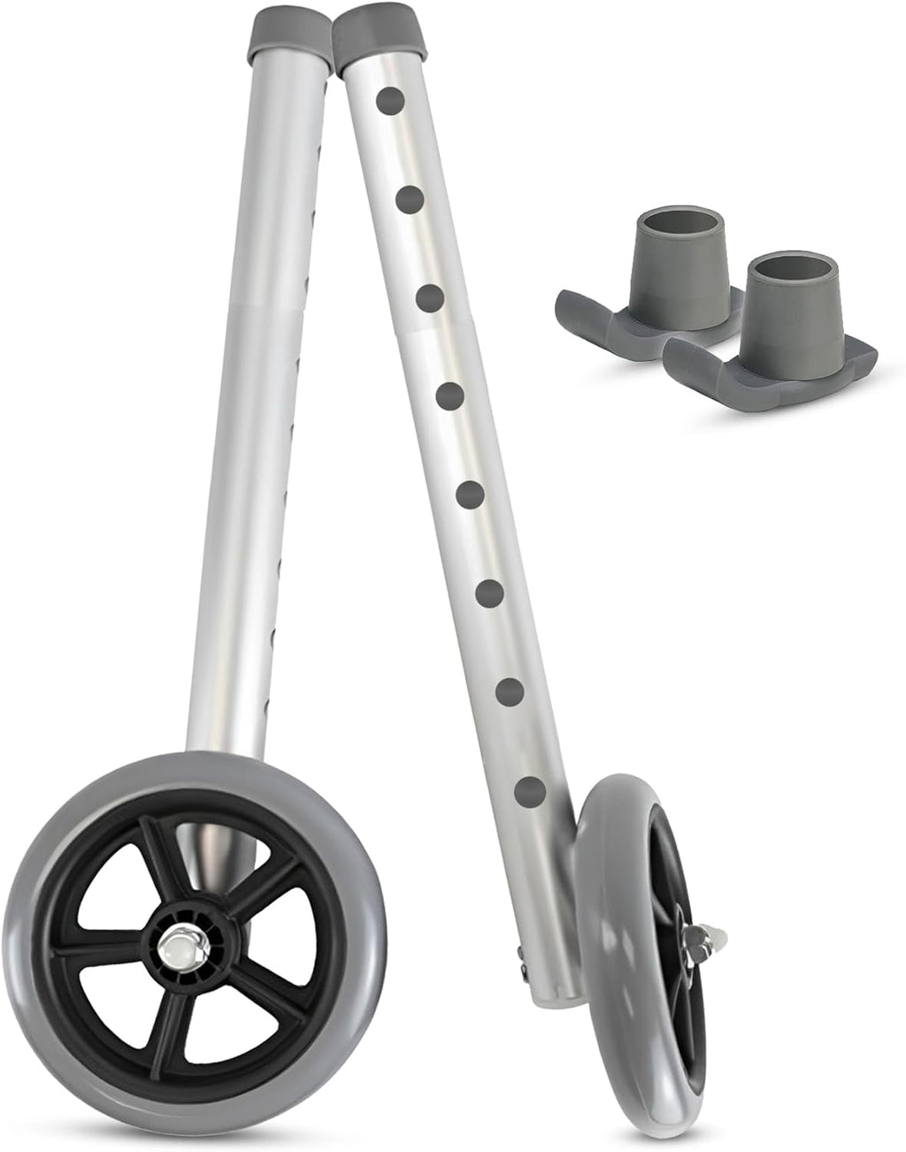 Healthline Walker 5” Wheels with Rear Glides – Universal Replacement Kit for Standard 1” Walkers – Includes 2 Fixed Front Wheels + 2 Ski-Style Glides – Smooth Indoor/Outdoor Rolling, Adjustable Height