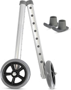 Healthline Walker 5” Wheels with Rear Glides – Universal Replacement Kit for Standard 1” Walkers – Includes 2 Fixed Front Wheels + 2 Ski-Style Glides – Smooth Indoor/Outdoor Rolling, Adjustable Height