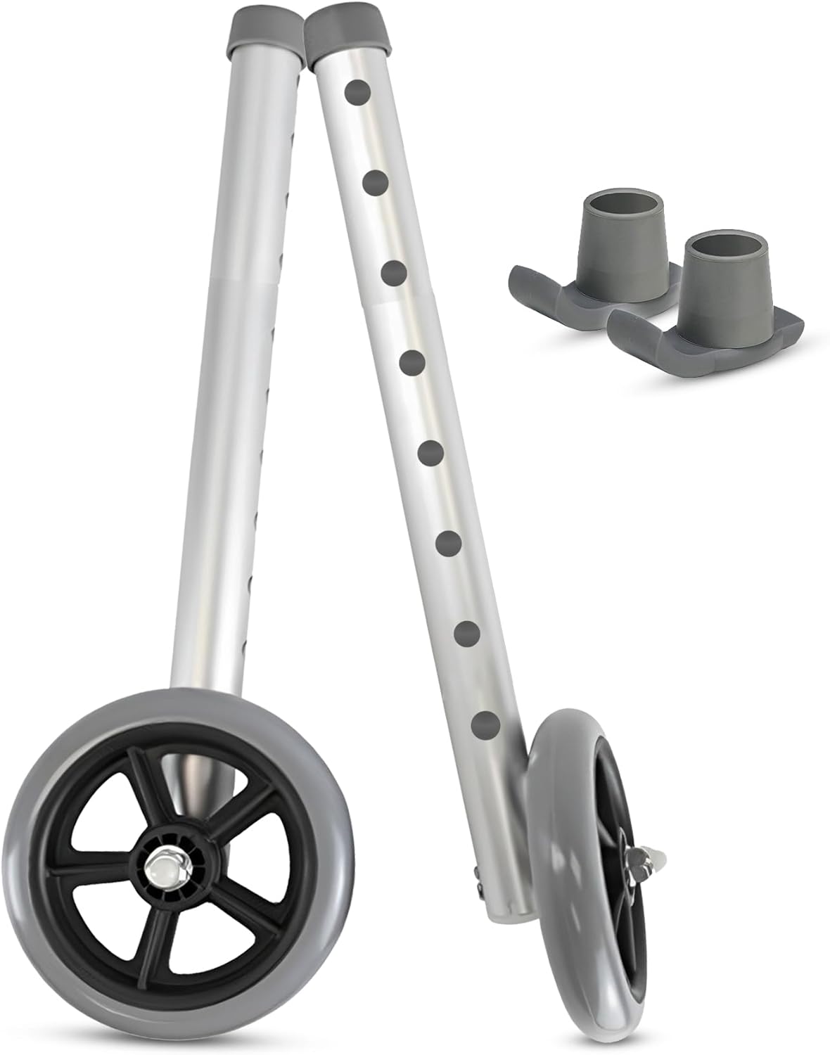 Healthline Walker 5” Wheels with Rear Glides – Universal Replacement Kit for Standard 1” Walkers – Includes 2 Fixed Front Wheels + 2 Ski-Style Glides – Smooth Indoor/Outdoor Rolling, Adjustable Height