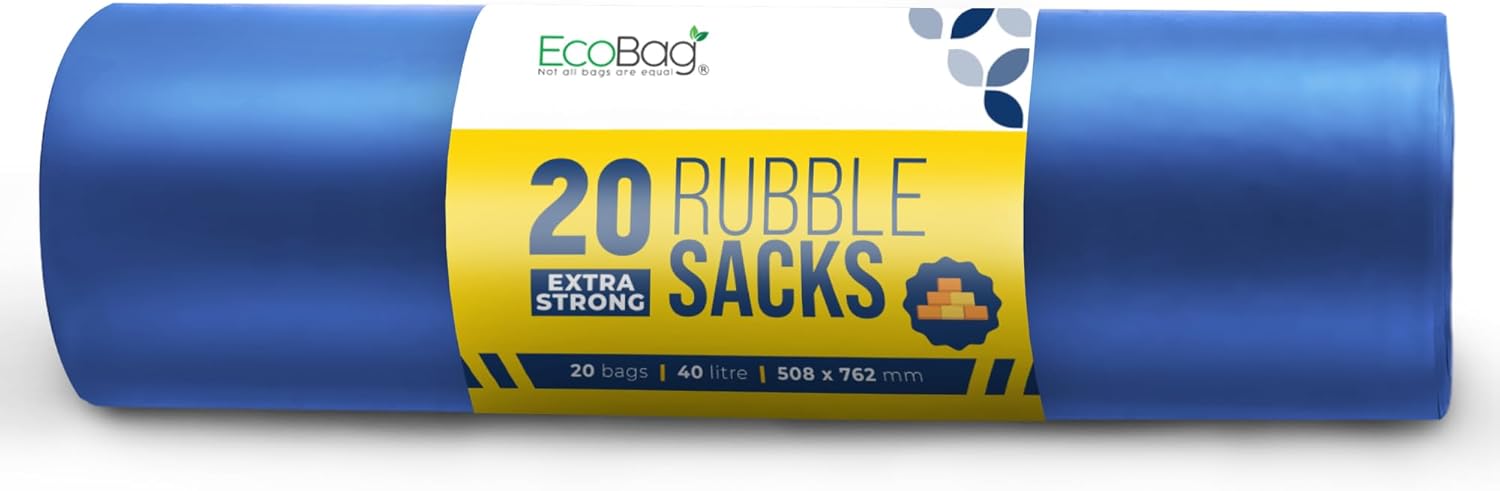 20 SUPER STRONG HEAVY DUTY RUBBLE SACKS 40 Litre Capacity, Blue, ECO20RB, 508mm x 762mm