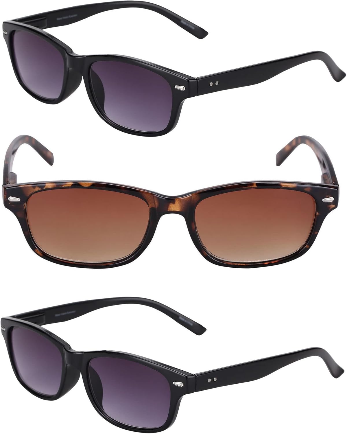3 Pair of Full Reading Sunglasses (Non Bifocal) for Men and Women - Outdoor Sun Readers