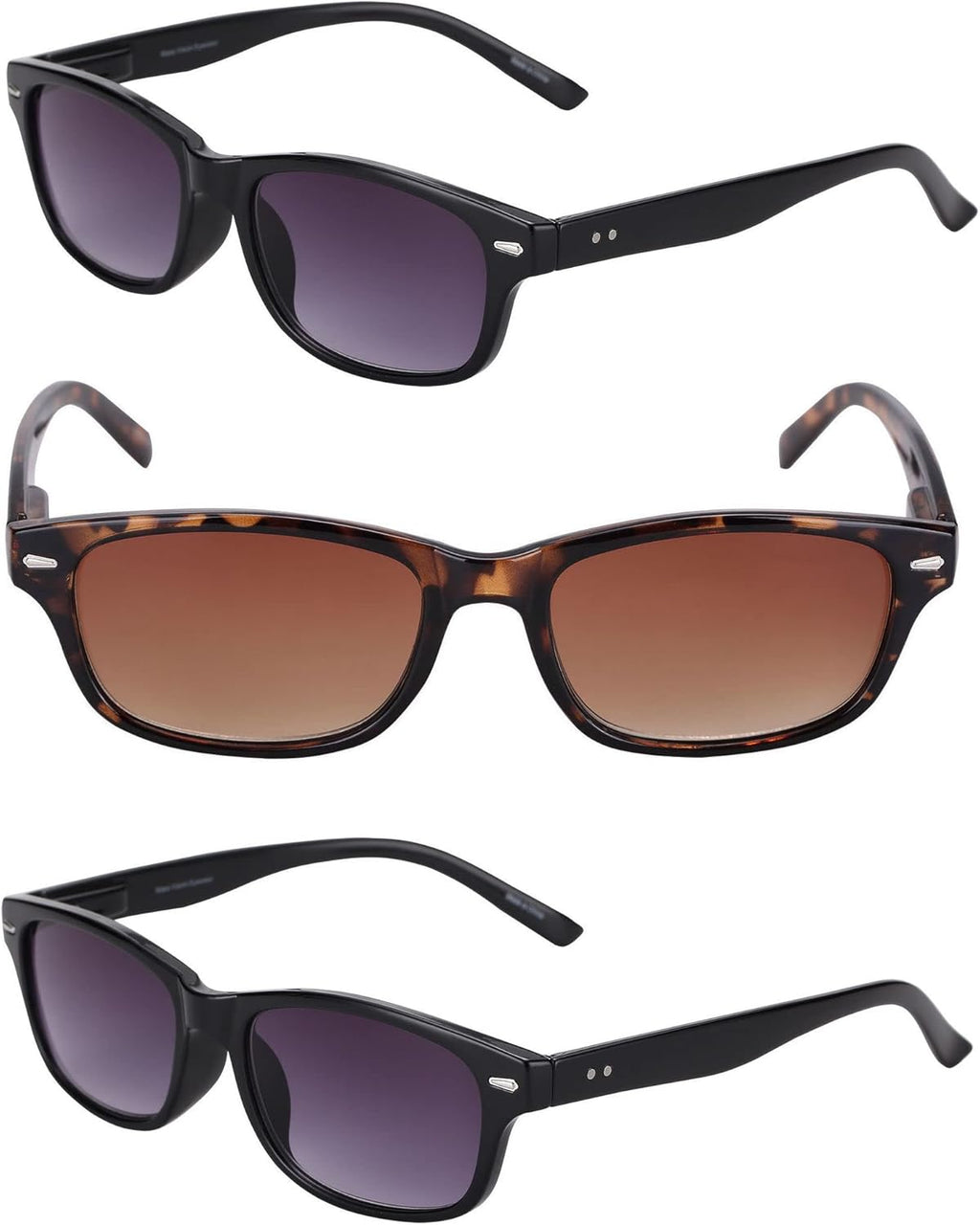 Mass Vision Reading Sunglasses 'The Intellect' 3 Pair of Full Lens Readers with Spring Hinges & UV400 Protection (no bifocal)
