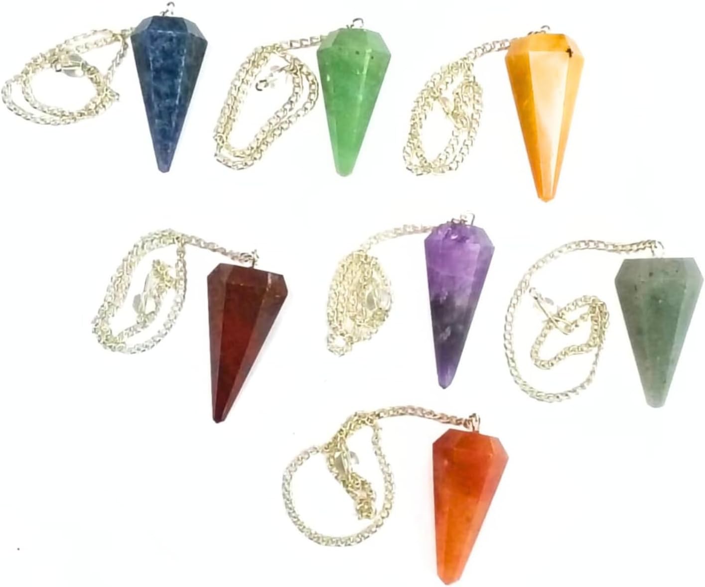 Jet International 7 Chakra Cone Pendulum Set for Reiki Healing, Dowsing, Meditation & Energy Balancing – Natural Crystal Stones with Chain – Spiritual Gift – Vastu Tool – Metaphysical Tool