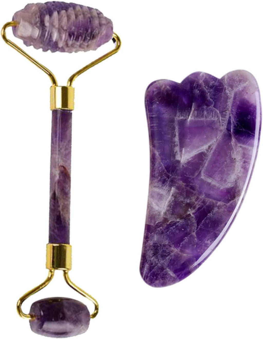 Natural Amethyst Jade Roller Gouache Scraper for Face Gua Sha Massage Tool Set SPA Scraping Stone Facial Lift Up,Type 3