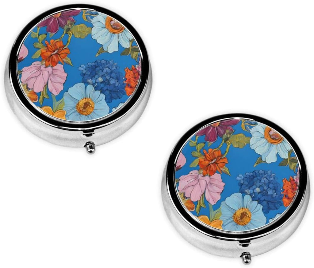 (Hello Hawaii) Round Pill Box,3 Compartment Pill Box Mini Decorative Pocket Purse Portable Travel Medicine Tablet Vitamin Holder Organizer Pill Case