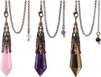 Jovivi 3pcs Natural Amethyst Rose Quartz Crystal 12 Facted Therapy Healing Dowsing Divination Pendulum Reiki Charged Chakra Balancing Pendant with Chain