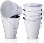 Sadnyy 6 Pack White Small Metal Galvanized Bucket with Handle 5" White Mini Metal Buckets and Pails Graduation Party Container Table Centerpiece for Candy Vase