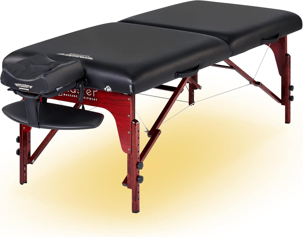 Master Massage 31" Extra Wide Montclair Pro Memory Foam Portable Massage Table Package in Black with Reiki and Ambient Lighting System
