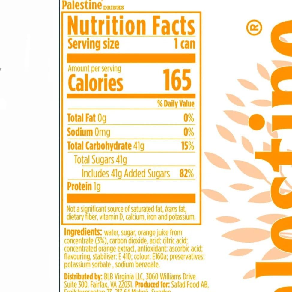 Palestine Orange Carbonated Soft Drink, 11.1 fl oz can, 24-Pack