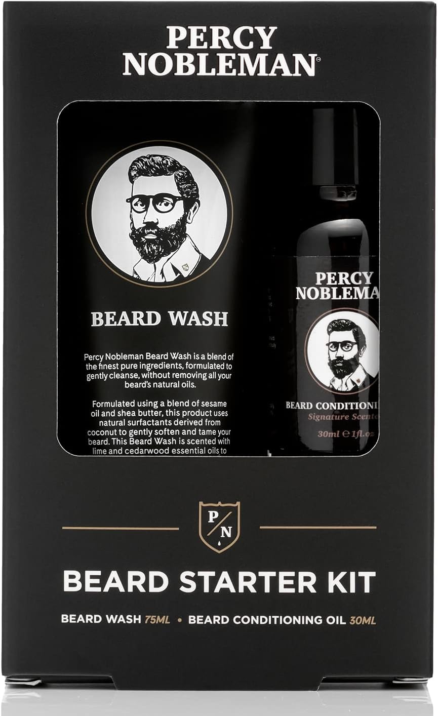Percy Nobleman Beard Starter Kit, A Beard Grooming Kit Containing Beard Oil and Wash, 30ml / 75ml