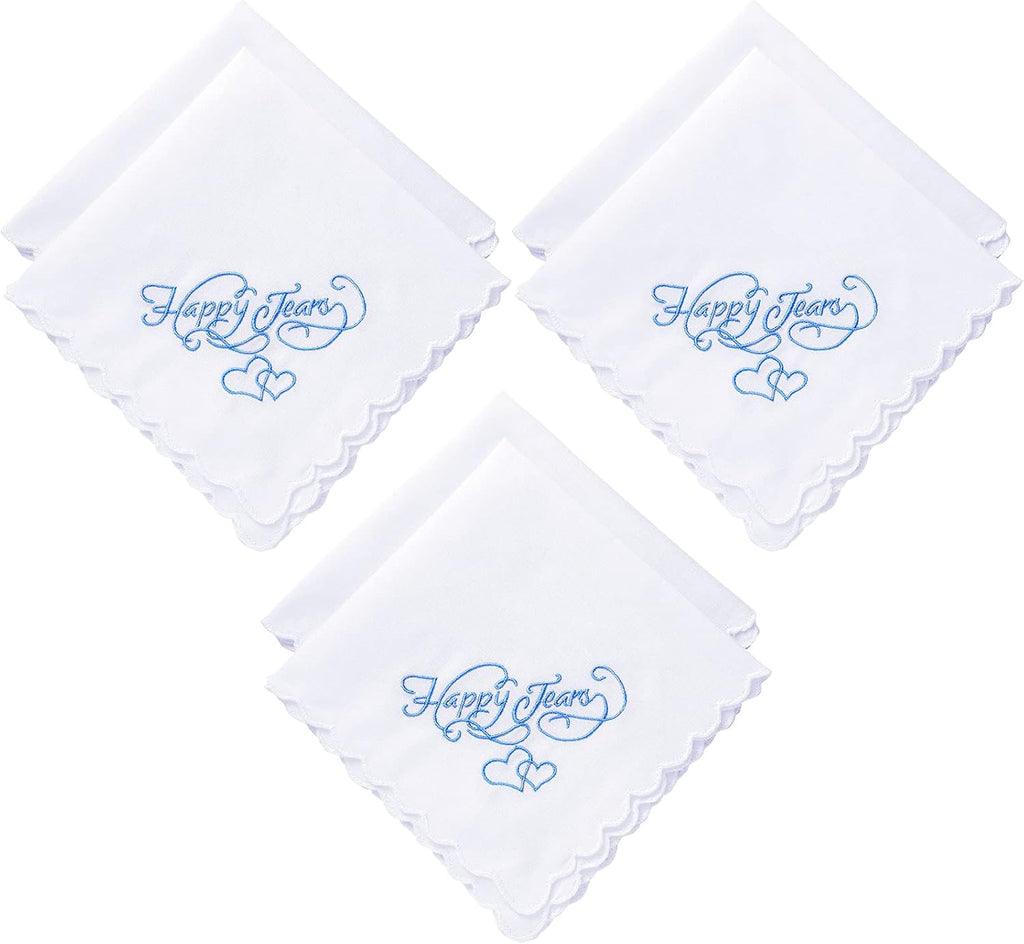 Embroidered Wedding Handkerchiefs Happy Tears Handkerchiefs with Scallop Lace Edges for Wedding Day Bride