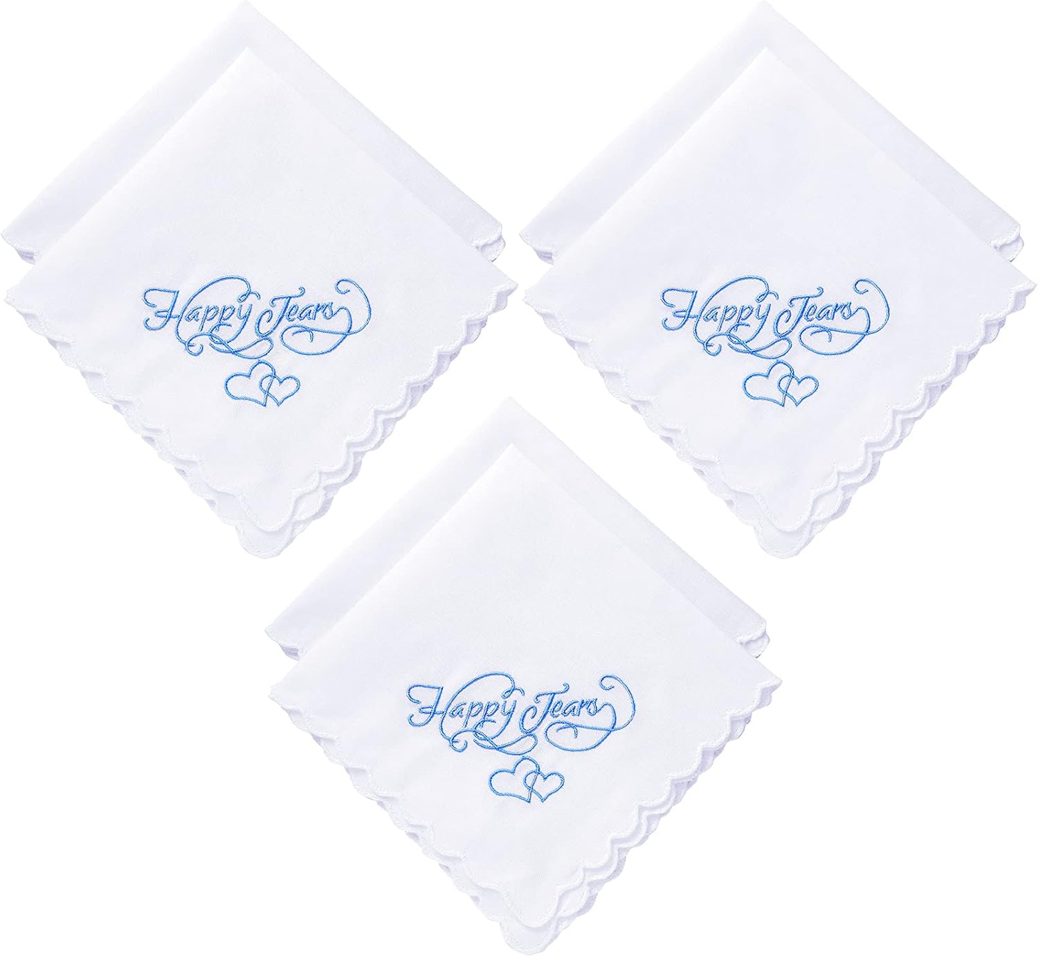 Embroidered Wedding Handkerchiefs Happy Tears Handkerchiefs with Scallop Lace Edges for Wedding Day Bride