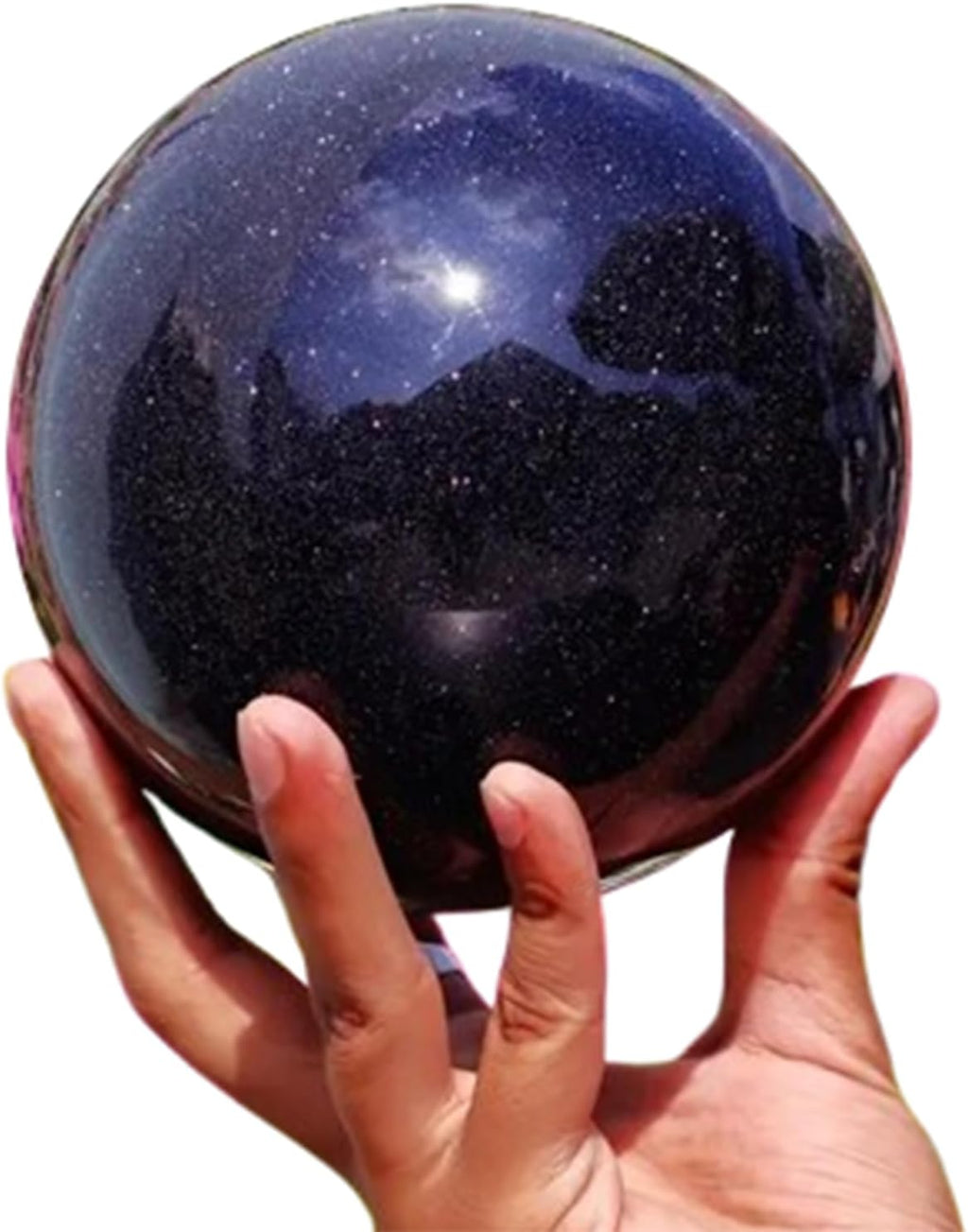 Blue Goldstone Gemstone Sphere Synthetic Crystal Ball with Wood Stand Chakra Healing Crystal Reiki Crafts Living Room Office Home Decor,5~5.5cm