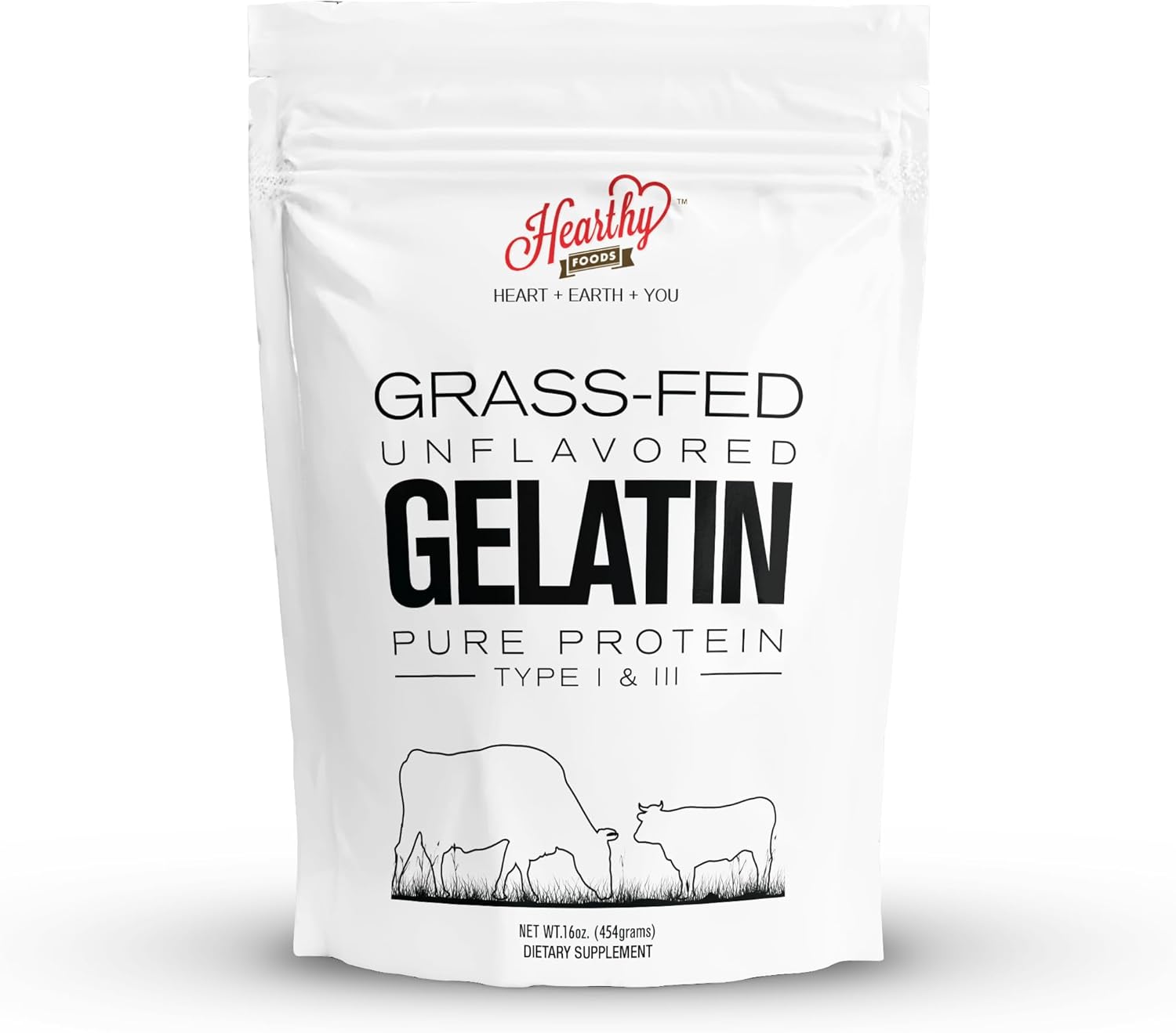 Hearthy Foods Beef Gelatin Powder Unflavored Gelatin Powder for Women and Men | Keto and Paleo Friendly Pure Protein Type 1 & 3, Grass-Fed Halal Certified, Non-GMO, Kosher Gelatin | 16 oz. 454g
