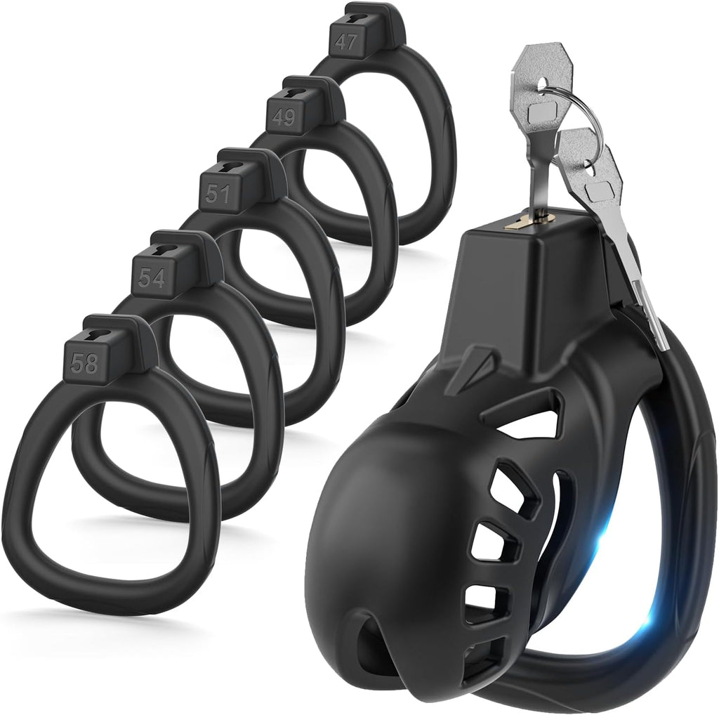 Yivans Male Chastity Device Cock Cage, Lightweight Chastity Cage Body-Safe Penis Cage for Men with 5 Different Sizes Ring & Invisible Lock Adult Abstinence Penis Bondage Male Sex Toy(Black-S)