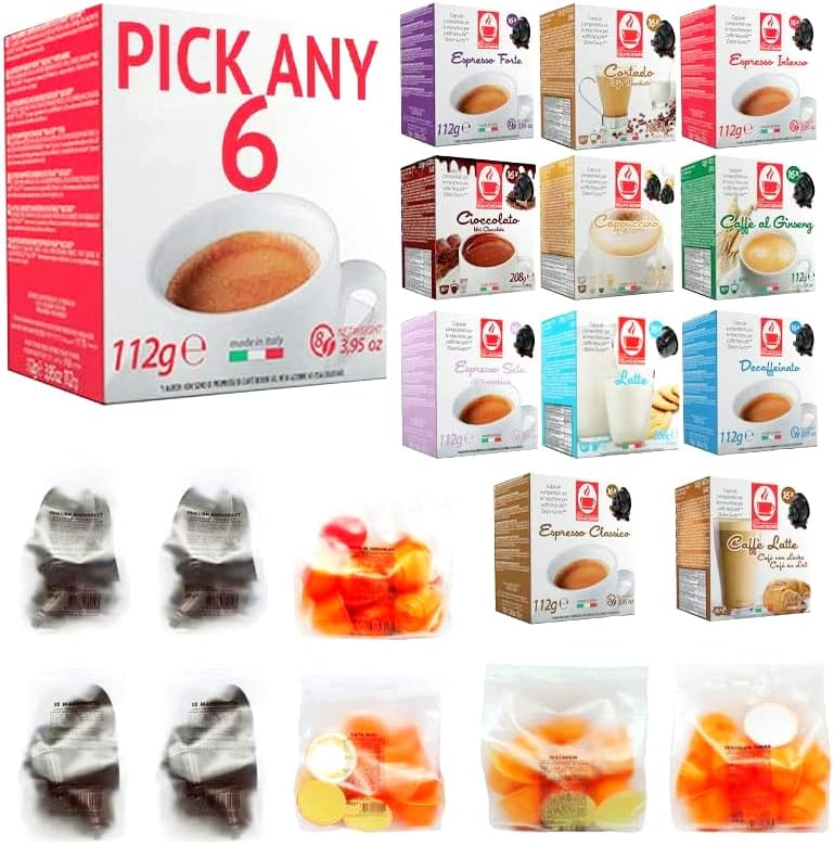 Tiziano Bonini Coffee, Tea and Chocolate Pods, Dolce Gusto Compatible Pods. Pick Any 6 from 20+ Flavours Inc. Espresso Decaf, Cappuccino, Hot Chocolate, Caffe Latte, Hazelnut, Caramel, Irish and More