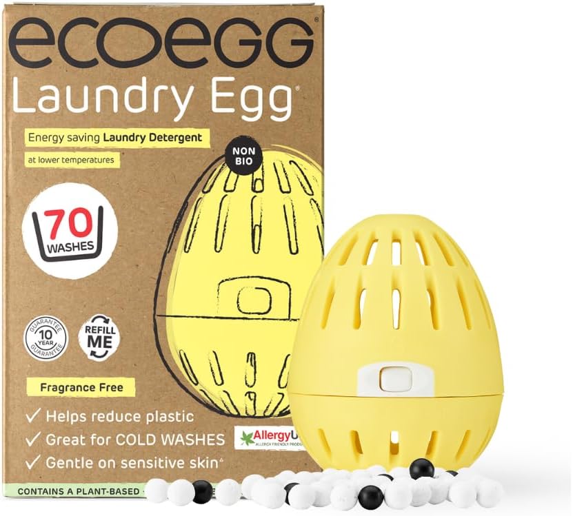 ecoegg Laundry Egg with 70 Washes Included | Laundry Detergent | Non bio and no enzymes, no phosphates, no Palm Oil, no Chlorine Bleach or petrochemicals | Sensitive Skin |Fragrance Free 70 Wash