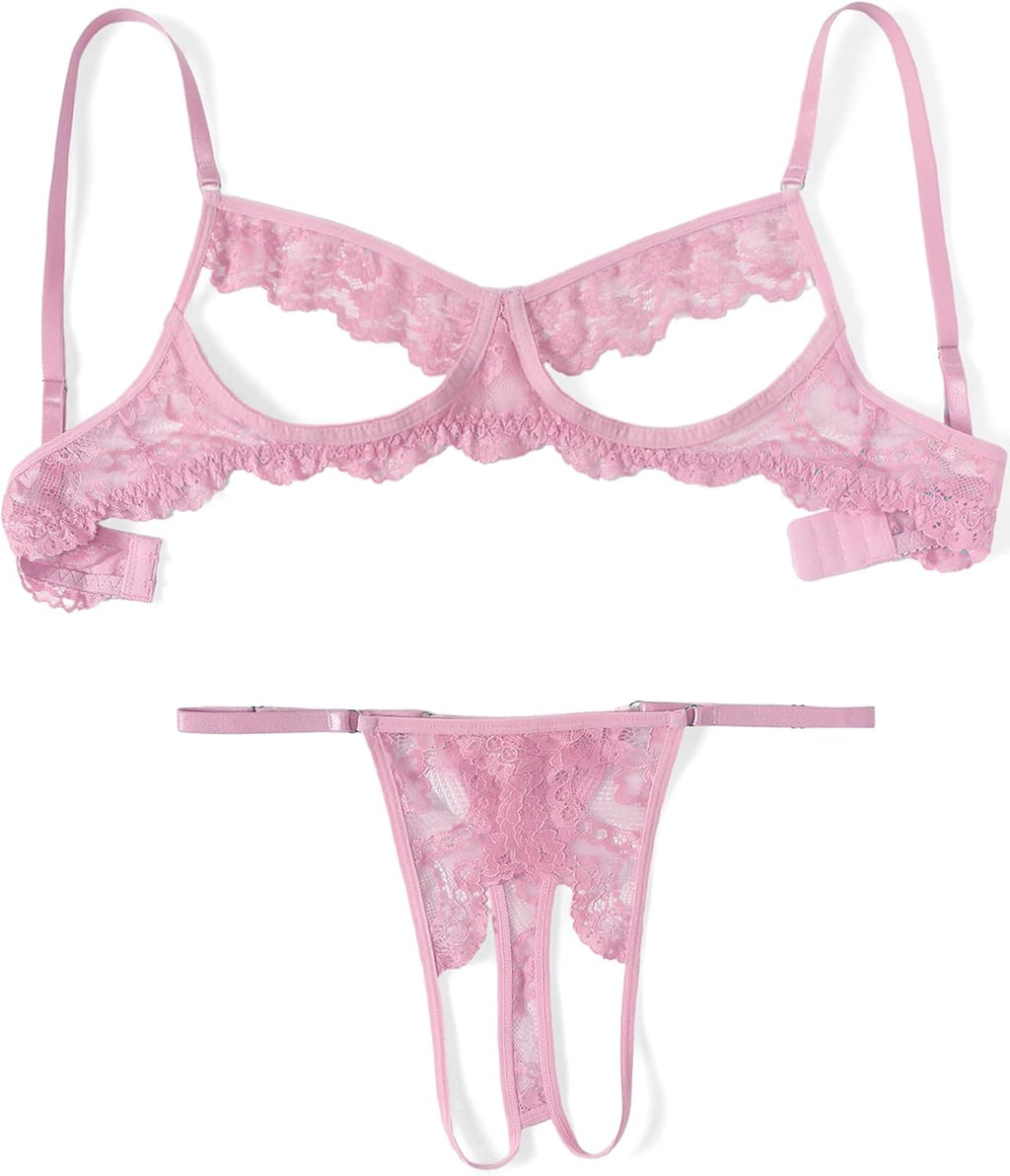Avidlove Sexy Floral Lace Cutout Lingerie Set for Women Bra Panty 2 Piece Sheer Lingerie Set Outfits