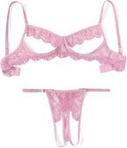 Avidlove Sexy Floral Lace Cutout Lingerie Set for Women Bra Panty 2 Piece Sheer Lingerie Set Outfits