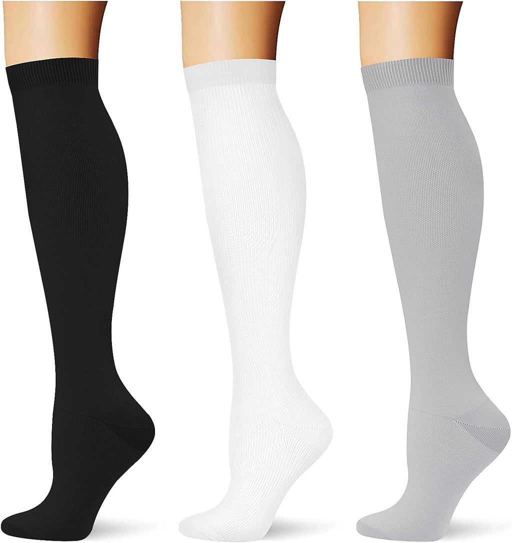 (3 pairs) Compression Socks 20-30 mmHg Long Knee High Socks for Women Men Support Athletic Travel Daily Wear