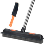 LandHope Carpet Rake for Pet Hair Remover Long Handle with Squeegee, Rubber Broom Carpet Brush Non Scratch Bristles Fur Remover Indoor Outdoor Push Broom for Cat Dog Hair Hardwood Tile Windows Clean