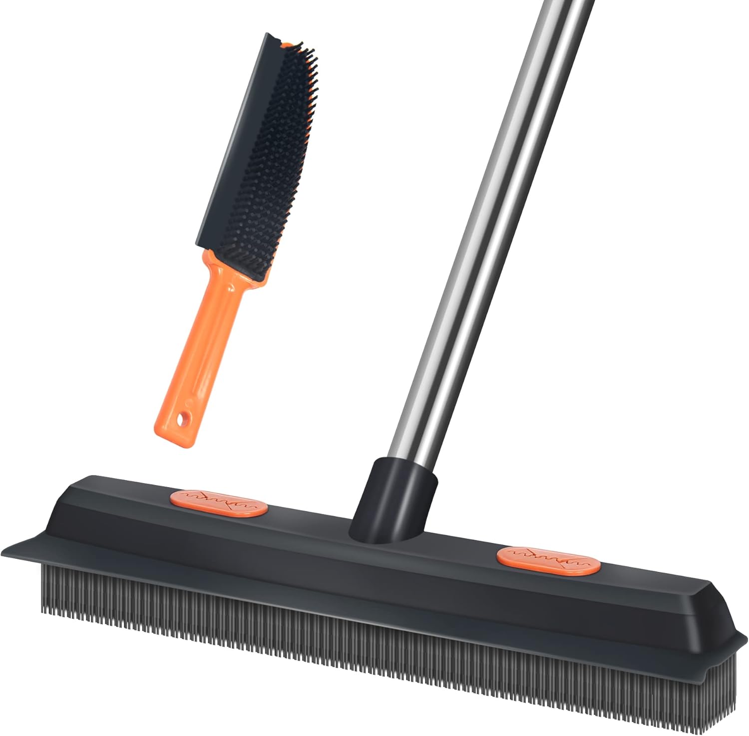 LandHope Carpet Rake for Pet Hair Remover Long Handle with Squeegee, Rubber Broom Carpet Brush Non Scratch Bristles Fur Remover Indoor Outdoor Push Broom for Cat Dog Hair Hardwood Tile Windows Clean