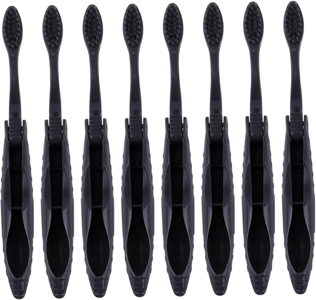 Homoyoyo 8pcs Portable Folding Toothbrush Set for Travel - Medium Firm Bristle Design - Collapsible and Compact for Men and Women for Camping and Emergencies Gray and Black