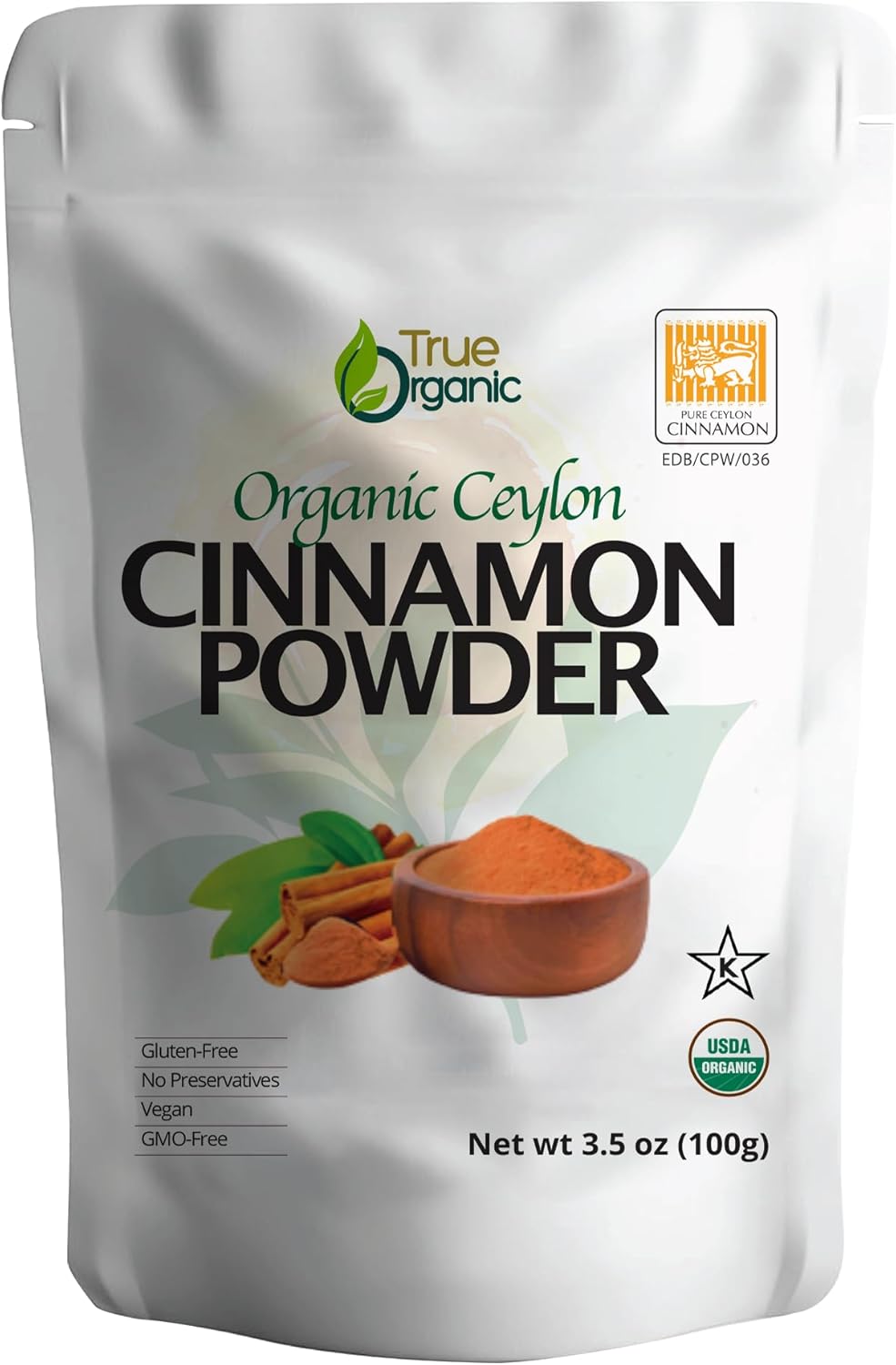 True Organic Ceylon Cinnamon Powder, Organic Ground Cinnamon, 3.5 ounces, USDA Organic & Kosher Certified, Non-GMO, Fresh, Pure Ceylon Premium Quality