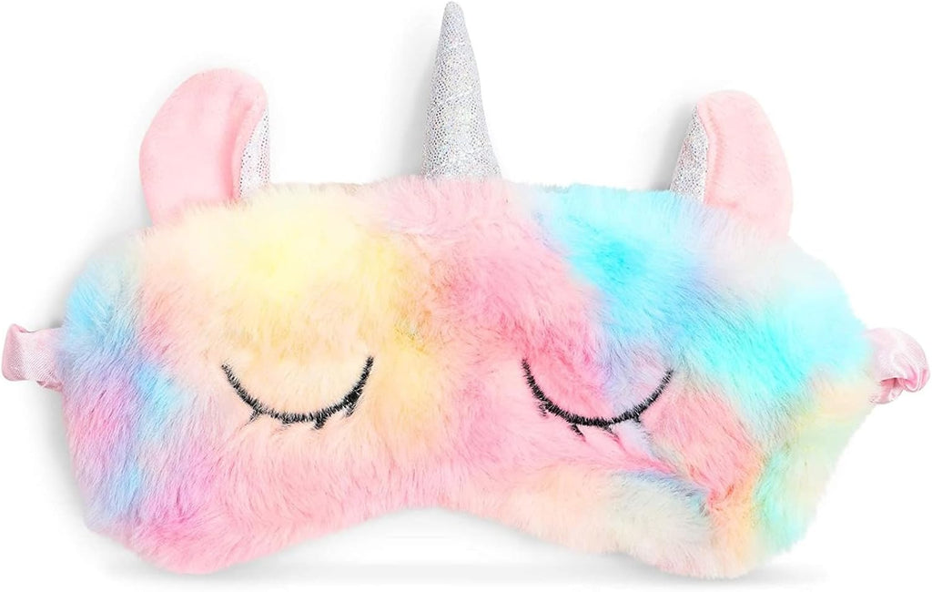 Glamlily Unicorn Sleeping Eye Mask, Satin Faux Fur Travel Eye Cover for Girls Ages 3–14, Soft Plush Unicorn Design (7.5 x 6 in), Perfect for Sleepovers, Naps & Relaxation