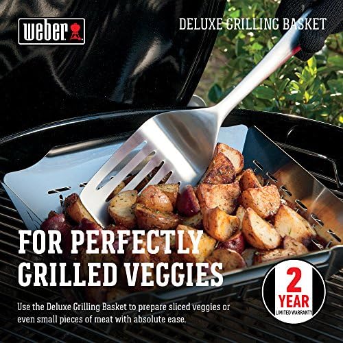 Weber Deluxe Grilling Basket – Stainless Steel Grill Basket for Vegetables, Seafood & Small Foods, Durable BBQ Cooking Accessory for Charcoal and Gas Grills