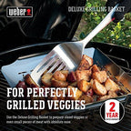 Weber Deluxe Grilling Basket – Stainless Steel Grill Basket for Vegetables, Seafood & Small Foods, Durable BBQ Cooking Accessory for Charcoal and Gas Grills