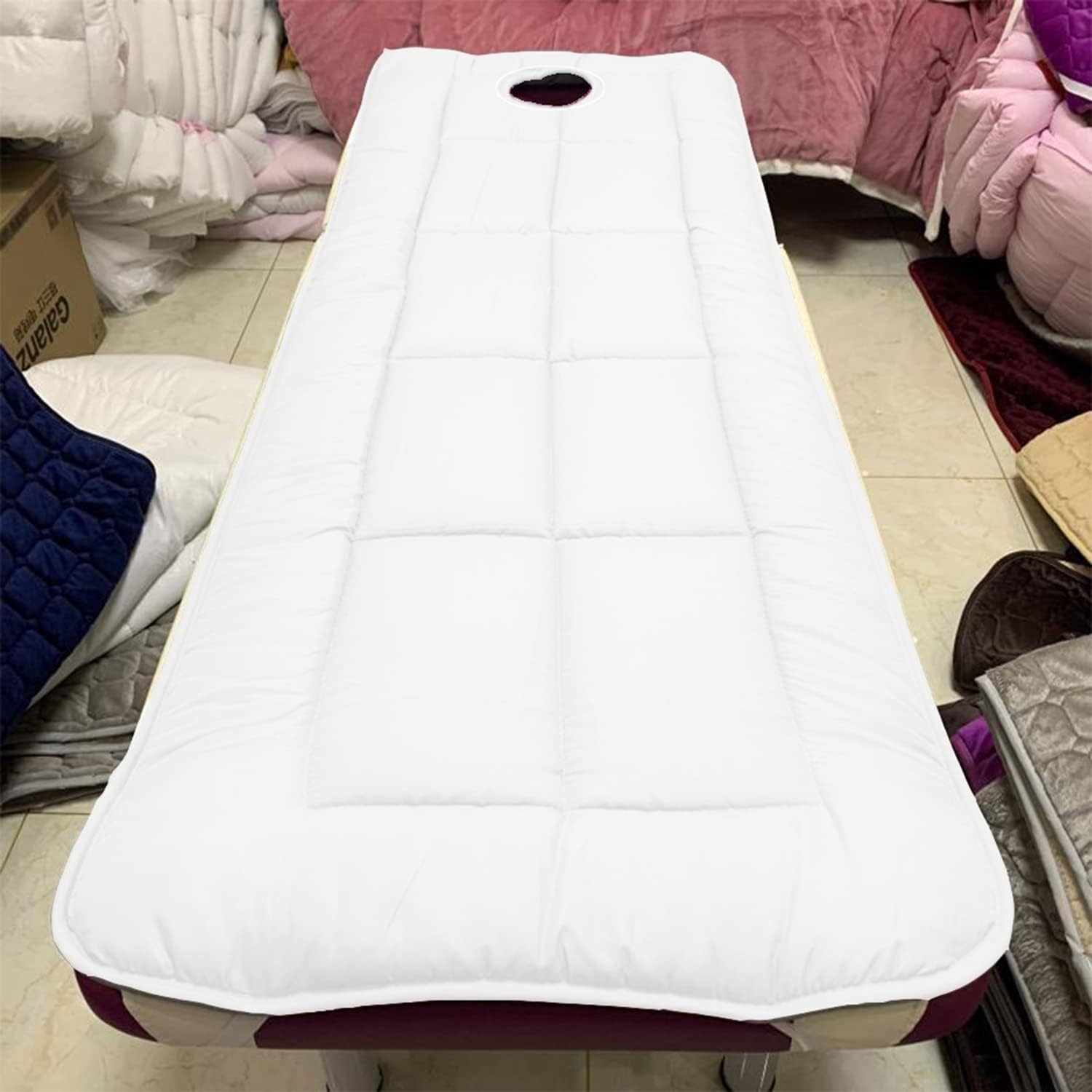 KKCD Non-Slip Lash Bed Topper with Square Head Massage Table Mattress Topper with/Without Breath Hole SPA Bed Cover Protector for Beauty Salon Solid Color Massage Accessories,White1,60x180cm
