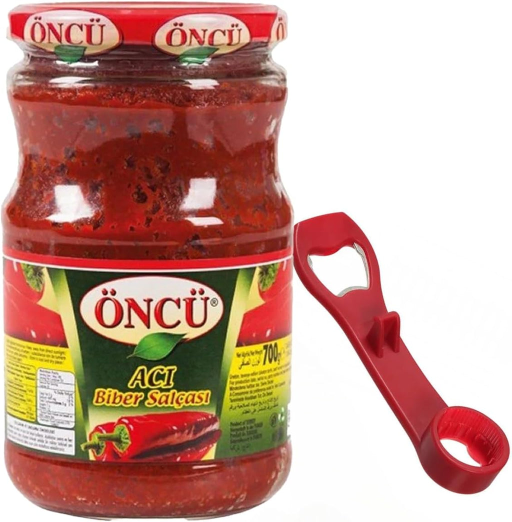 Oncu Turkish Hot Pepper Paste 700g - Spicy & Authentic Flavor with Multi-Purpose Tool Jar Opener