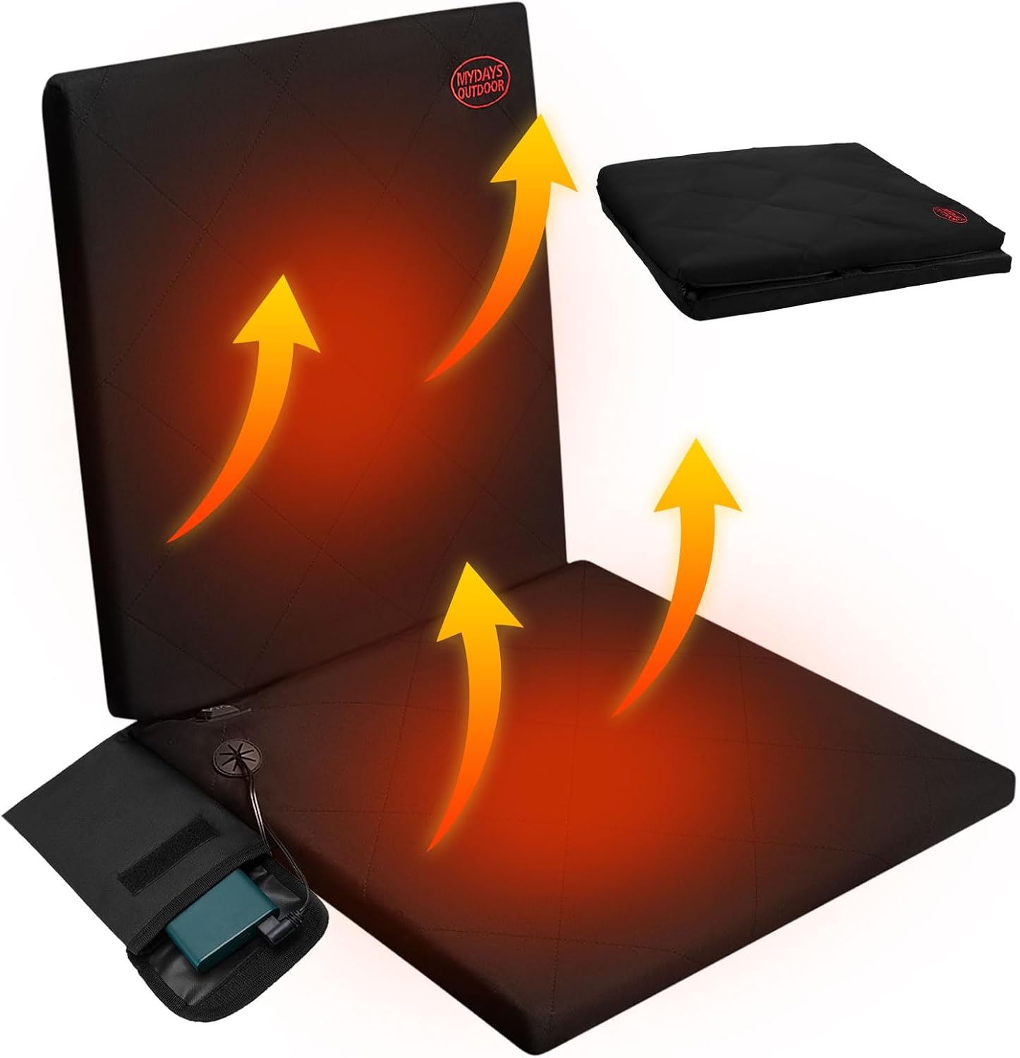 Juexica Portable Heated Seat Cushion Warm Stadium Seats Camping Outdoor with Back Support and 3 Level Winter Heated Seat Cover for Outdoors, No Power Bank