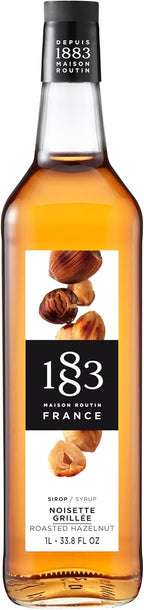 1883 Roasted Hazelnut Syrup for Coffee & Drinks, Made in France, 1 Liter Glass Bottle