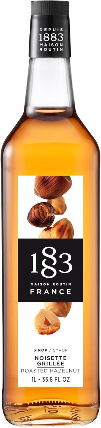 1883 Roasted Hazelnut Syrup for Coffee & Drinks, Made in France, 1 Liter Glass Bottle