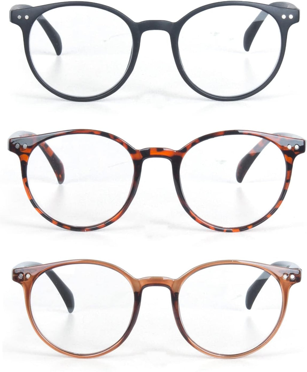 3 Pack Retro Round Plastic Frame Reading Glasses for Men and Women, Multi Color