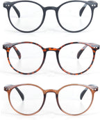 3 Pack Retro Round Plastic Frame Reading Glasses for Men and Women, Multi Color