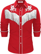 Men's Western Cowboy Fringe Shirts Long Sleeve Button Down Embroidered Vintage Casual Hippie Shirts