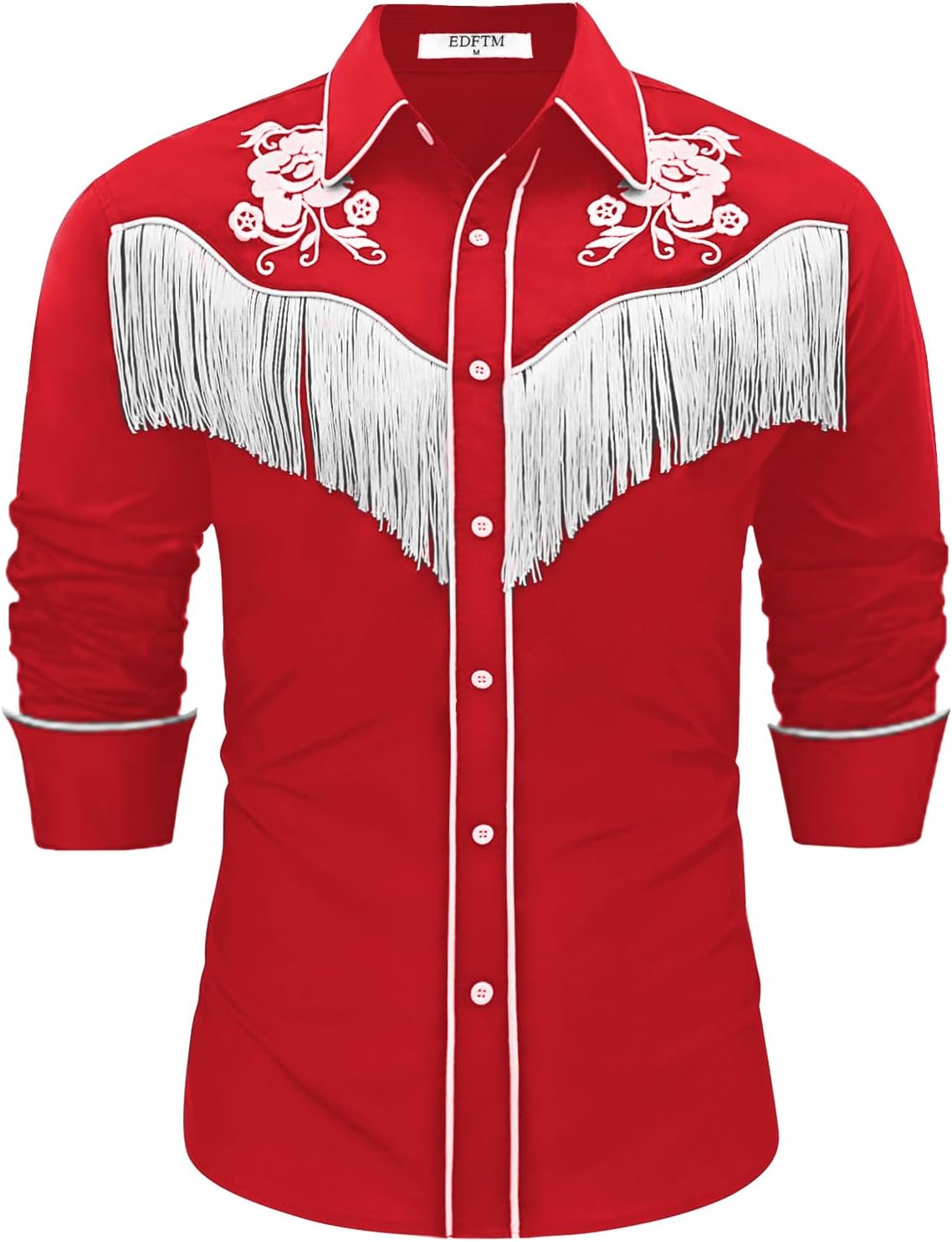 Men's Western Cowboy Fringe Shirts Long Sleeve Button Down Embroidered Vintage Casual Hippie Shirts