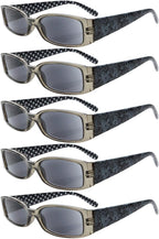 Eyekepper 5-Pack Spring Hinges Polka Dots Patterned Temples Reading Sunglasses Sunshine Readers Women +2.25