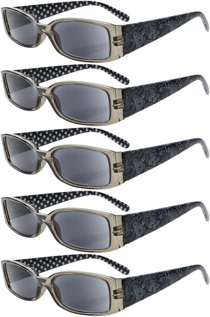 Eyekepper 5-Pack Spring Hinges Polka Dots Patterned Temples Reading Sunglasses Sunshine Readers Women +1.75