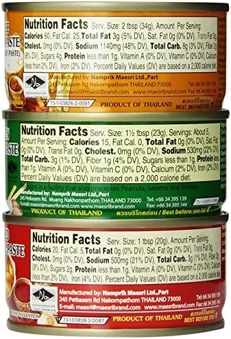 Thai Green Red Yellow Curry Pastes Set (Original Version), 4 Ounce (Pack of 6)