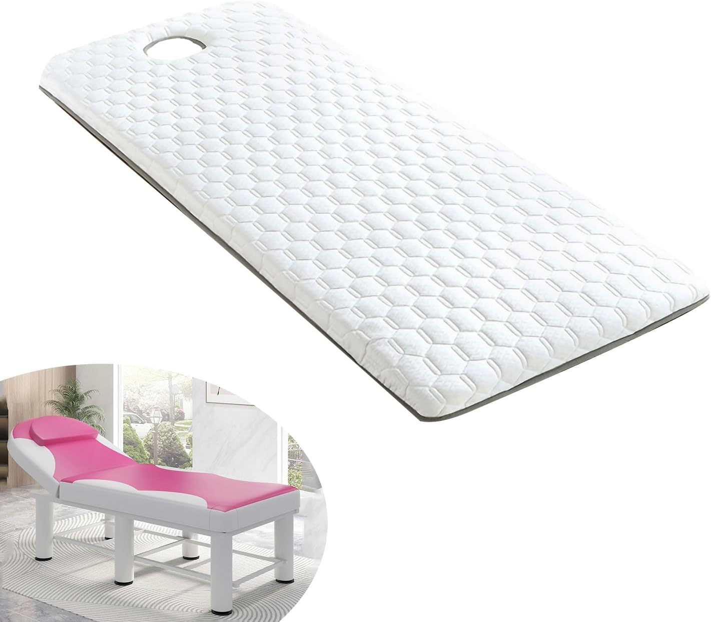 KKCD Massage Table Cushion Topper Memory Foam,Lash Bed Mattress Pad,Non-Slip Spa Bed Padding,with Breathe Hole&Elastic Bands,Square/Round/Trapezoidal Head,3/4/5/6cm Thick,3cm/1.2in,R 80x190cm