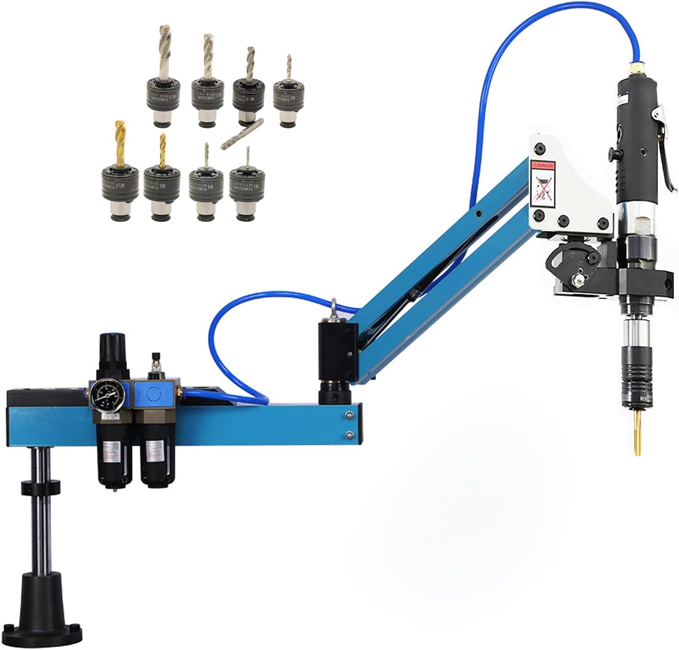Pneumatic Tapping Machine, 360° Multi-directions Pneumatic Air Tapper Universal Flexible Arm Drilling Threading Machine M3-M12 Tap Collets with Taps