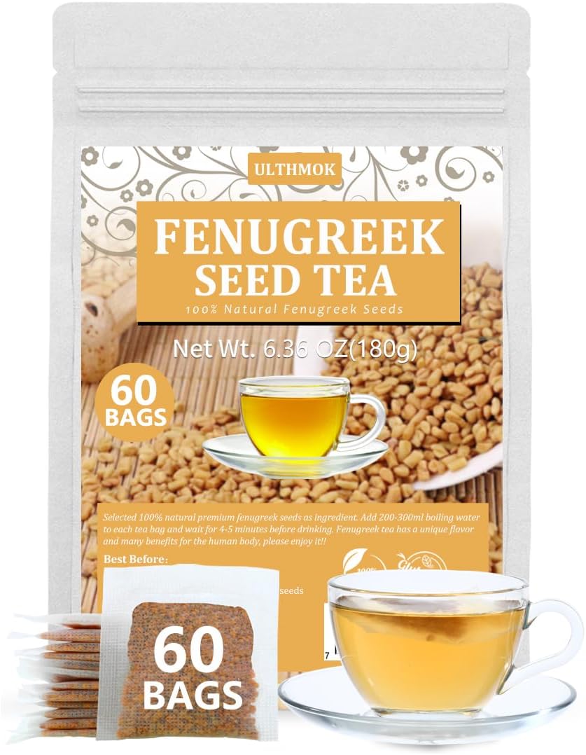 Premium 60 Fenugreek Tea Bags, Made with 100% Natural Fenugreek Methi Fenogreco Seeds, No Additives & Caffeine Free.