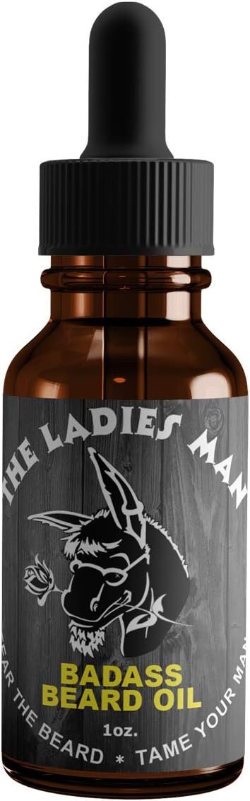 Badass Beard Care Oil For Men - The Ladies Man Scent, 1 oz - All Natural Ingredients, Keeps Beard and Mustache Full, Soft and Healthy