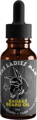 Badass Beard Care Oil For Men - The Ladies Man Scent, 1 oz - All Natural Ingredients, Keeps Beard and Mustache Full, Soft and Healthy